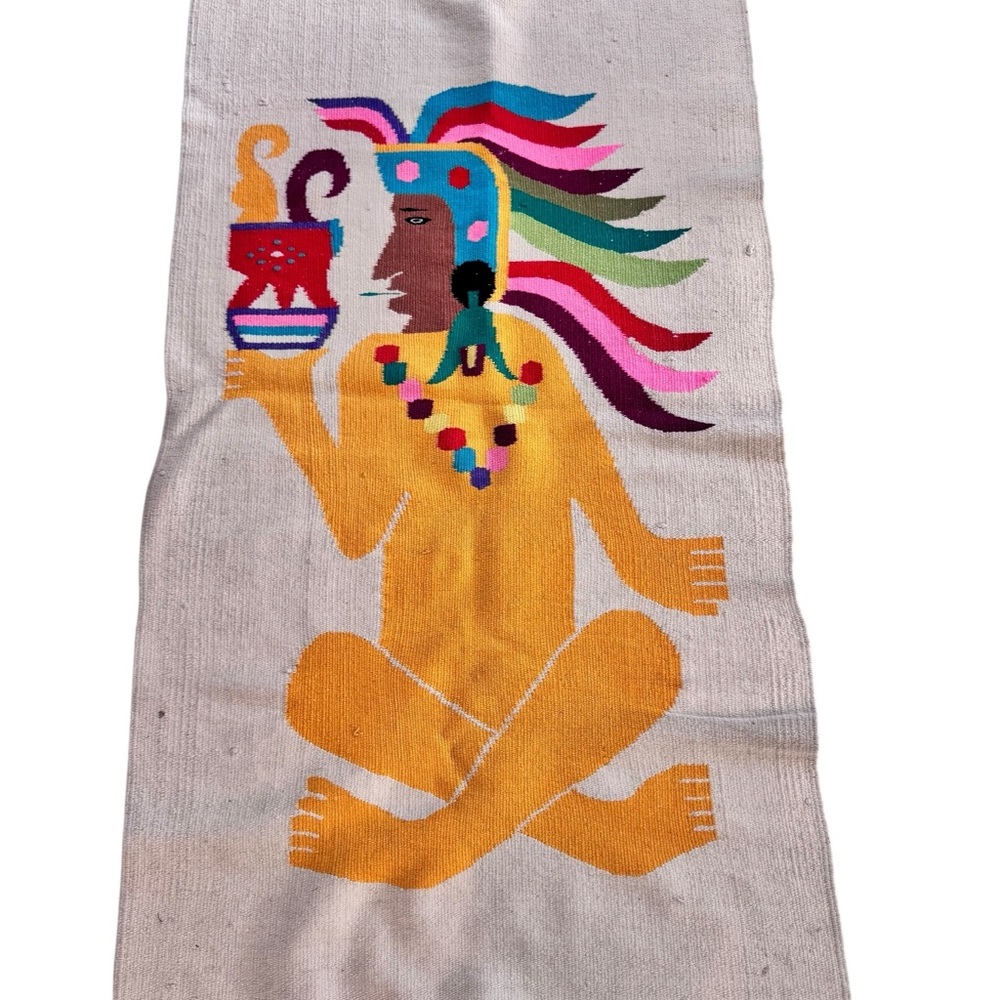 Handwoven Zapotec Colorful woven wool flat weave rug  size 49” x 27” Aztec‎